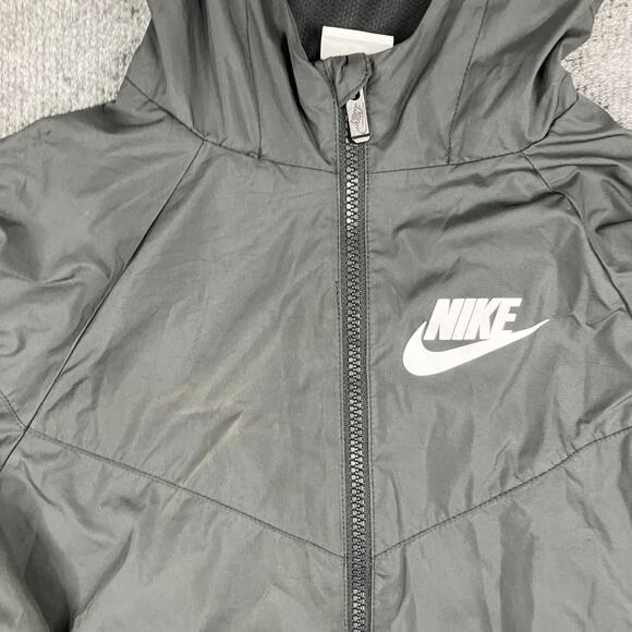 Nike Windbreaker Jacket Boys Size M Black Full Zip Hooded Lightweight Logo - Picture 2 of 8